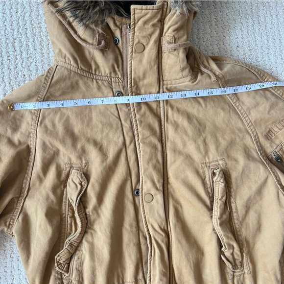 HOLLISTER Hooded Faux Fur Fully Lined Jacket Utility Coat Tan Khaki S - Picture 10 of 12